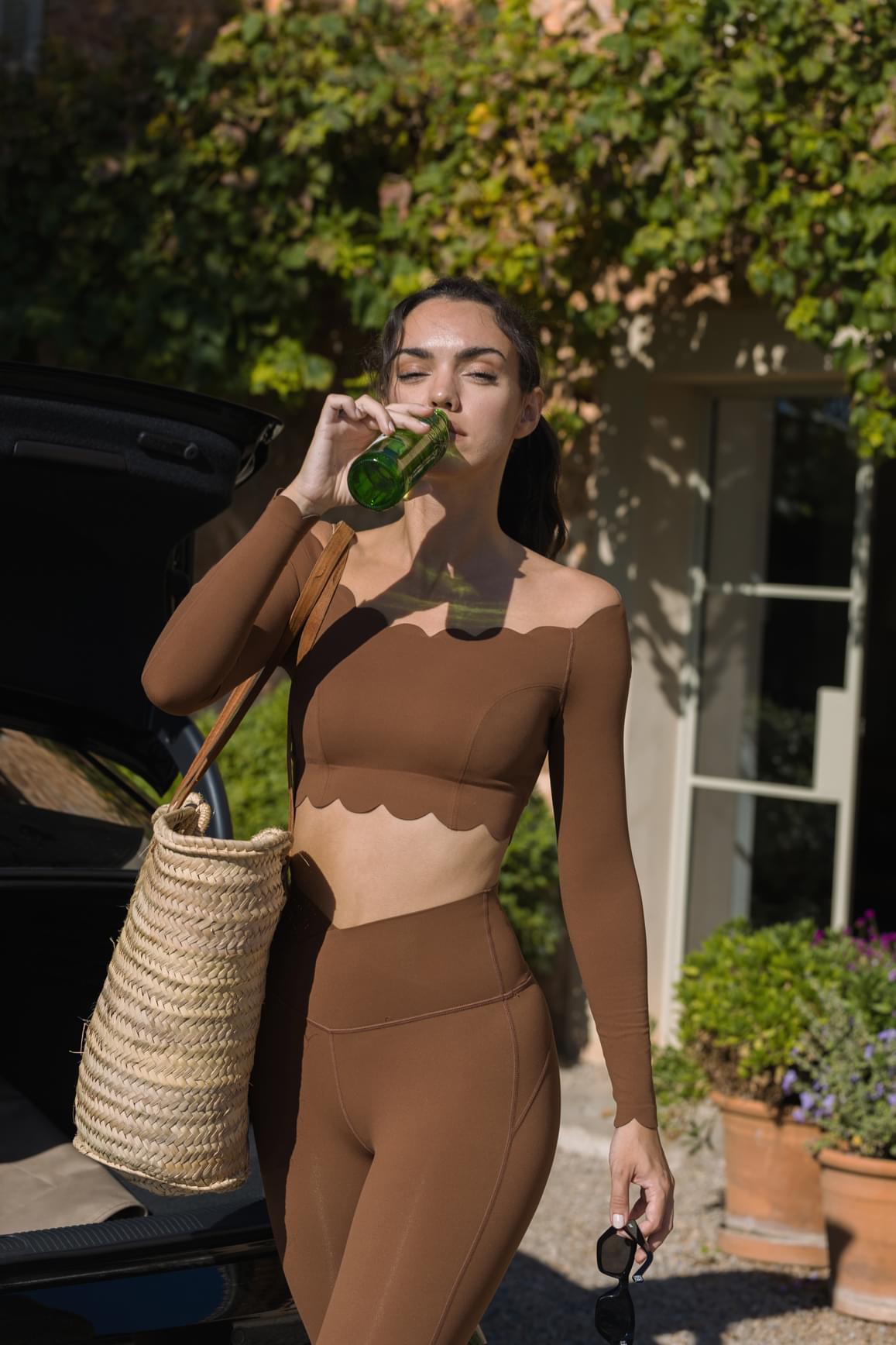Off Shoulder Long Sleeve Crop Top - WISKIIWS301RoastedCocoaS