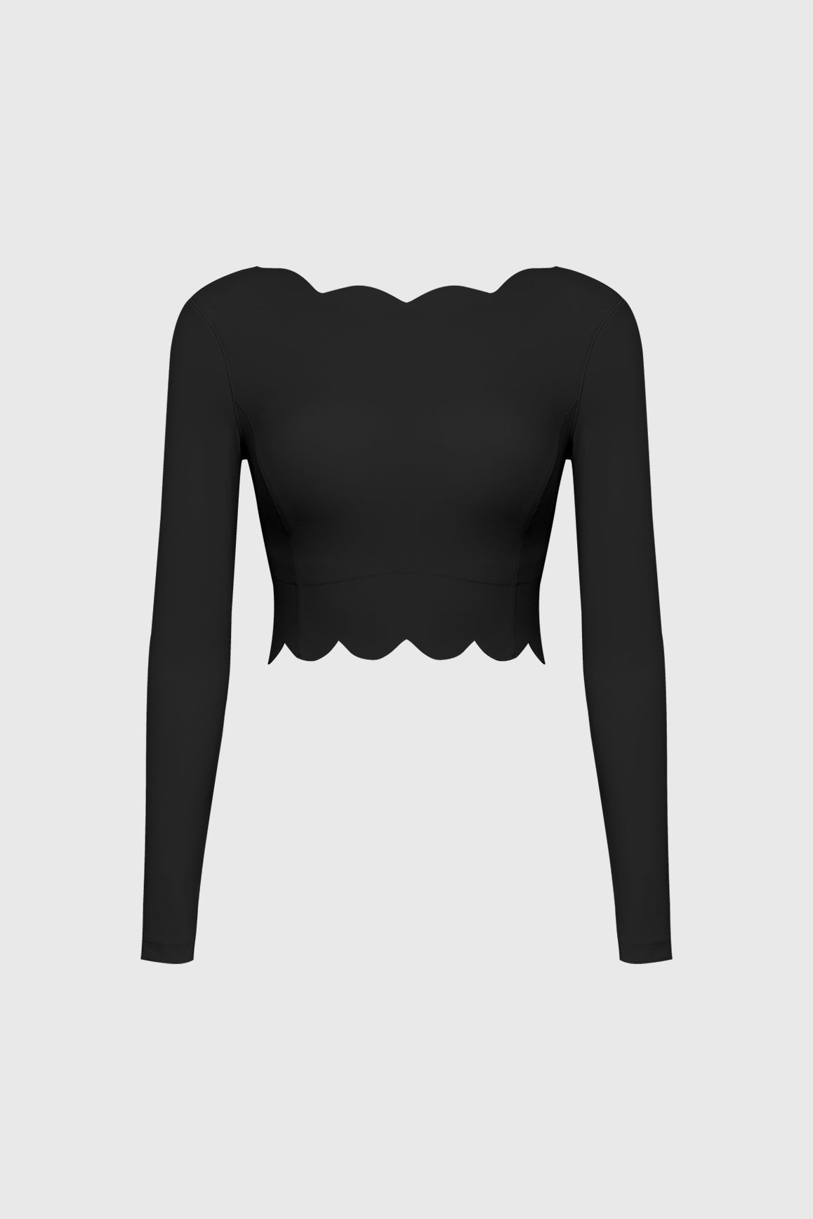 Plunge-Back Scalloped Long Sleeve Crop Top - WISKII - Crop Tops