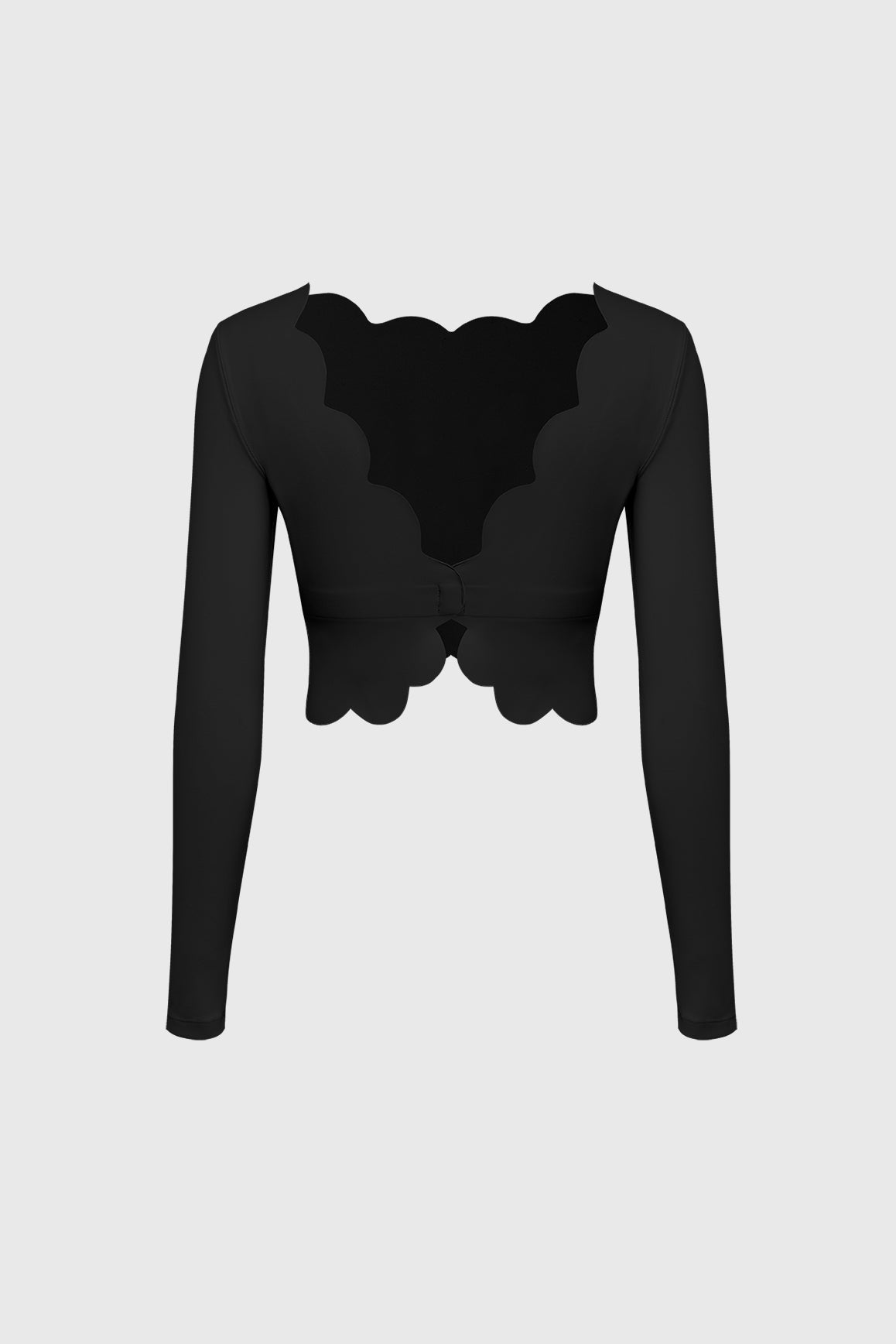 Plunge-Back Scalloped Long Sleeve Crop Top - WISKII - Crop Tops