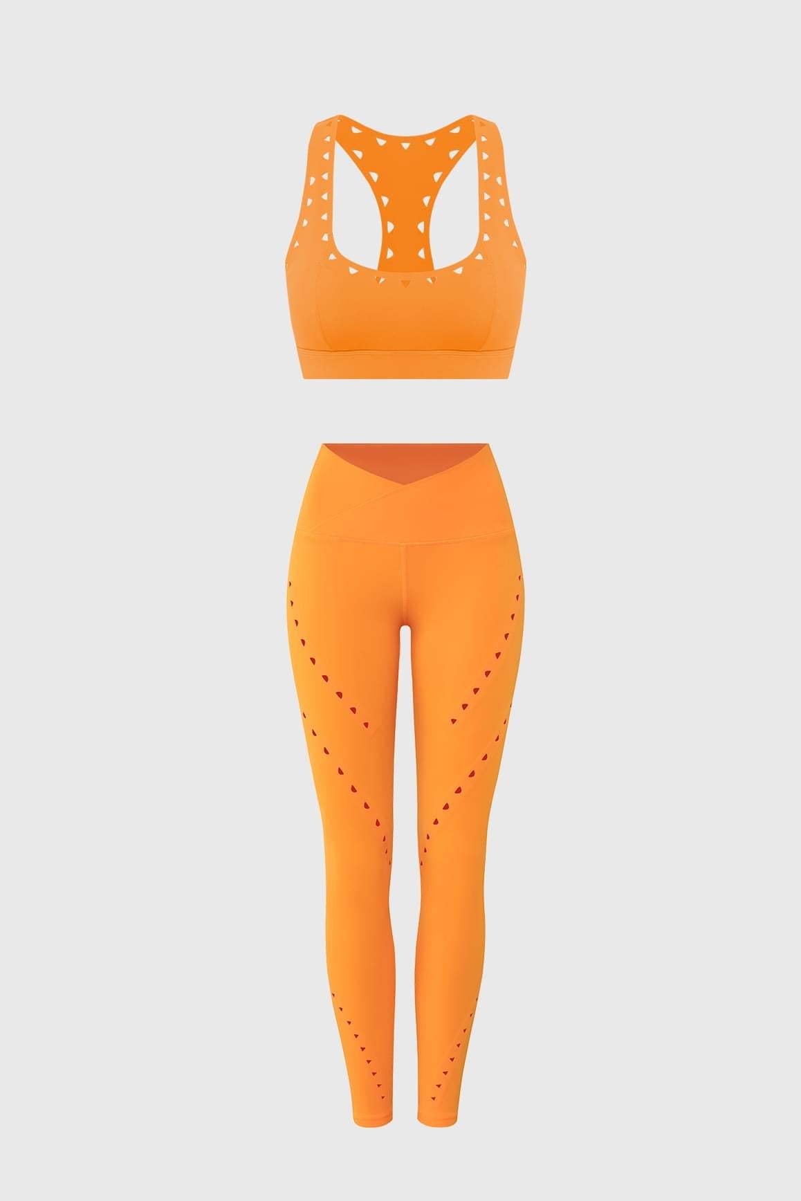 Racerback Laser Cut Sports Bra & V-waist Laser Cut Sports Legging - WISKIIWS274272flameorangeS