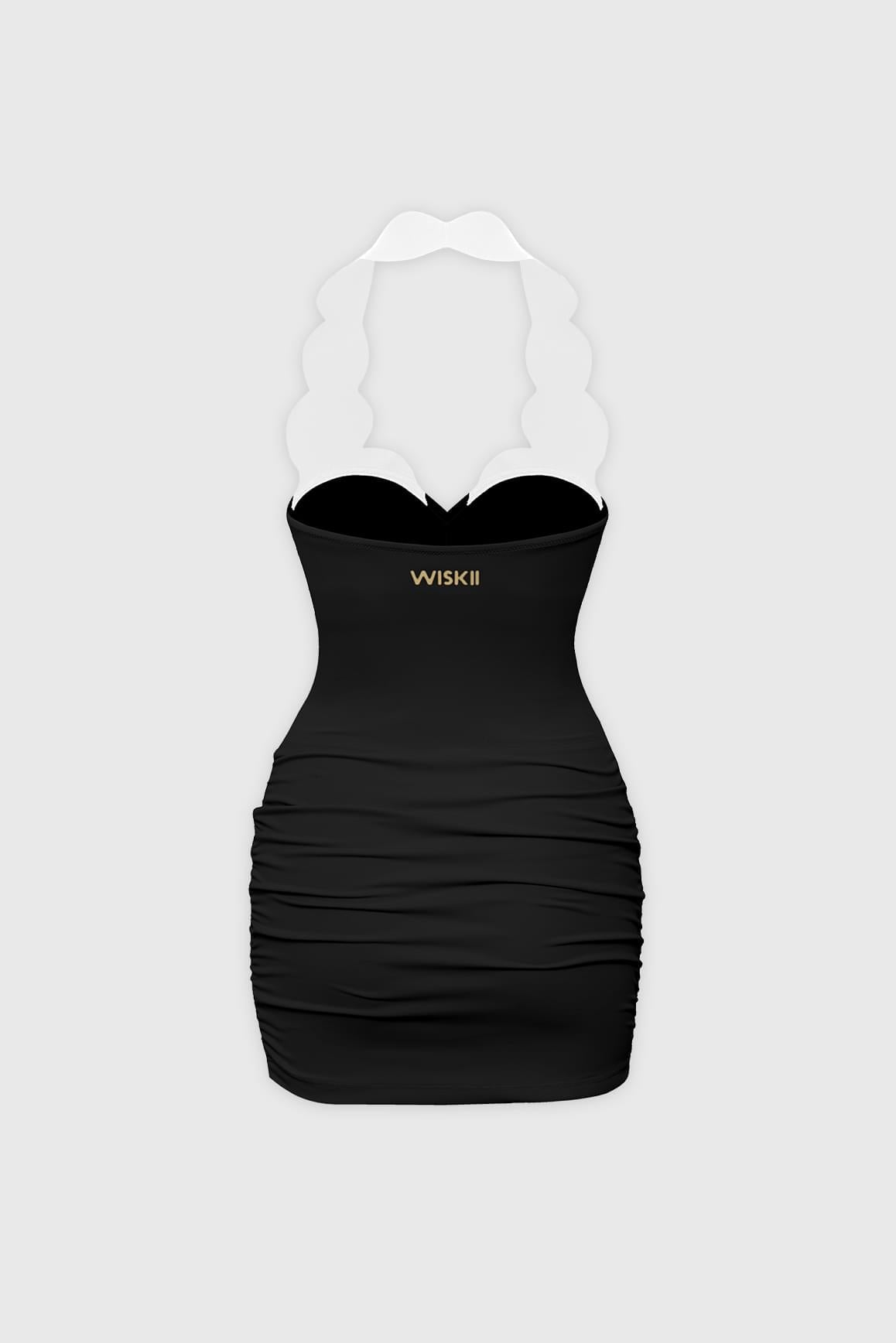 Riviera Scallop Contrast Halter Dress - WISKIIWS687683blackivoryS