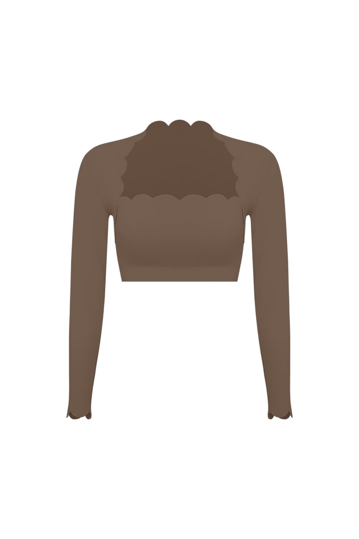Scallop Cropped Long Sleeve Top - WISKIIWS302deserttruffleS