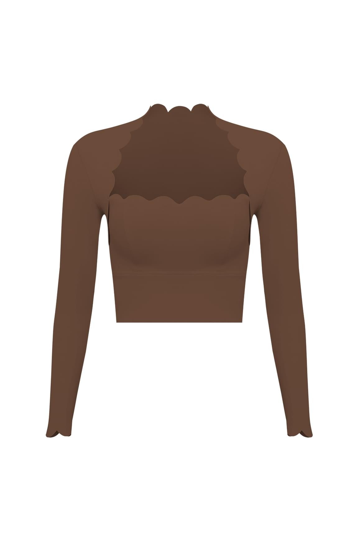 Scallop Cropped Long Sleeve Top - WISKIIWS313RoastedCocoaS