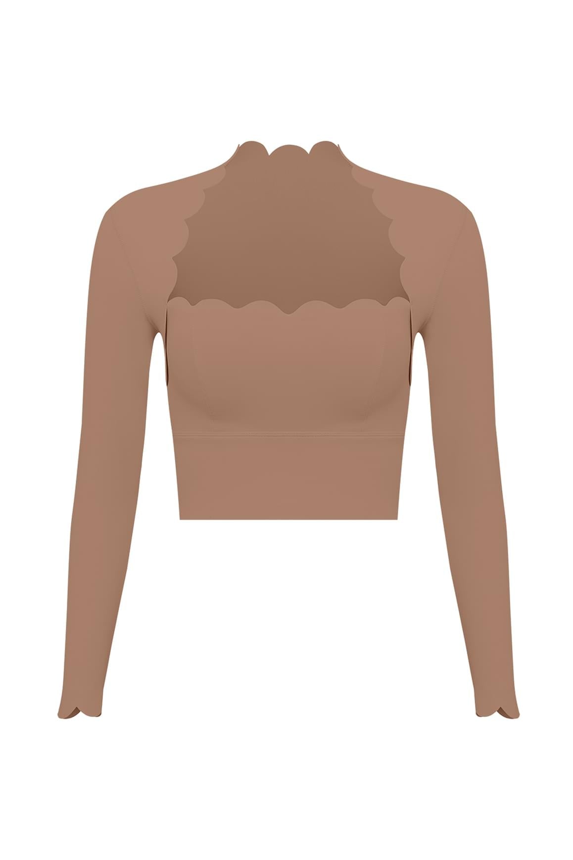 Scallop Cropped Long Sleeve Top - WISKIIWS313TuscanTanS