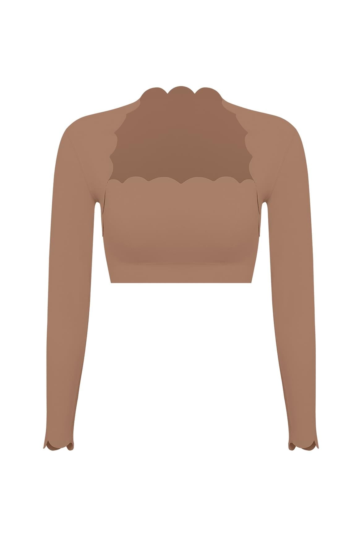 Scallop Cropped Long Sleeve Top - WISKIIWS302TuscanTanS