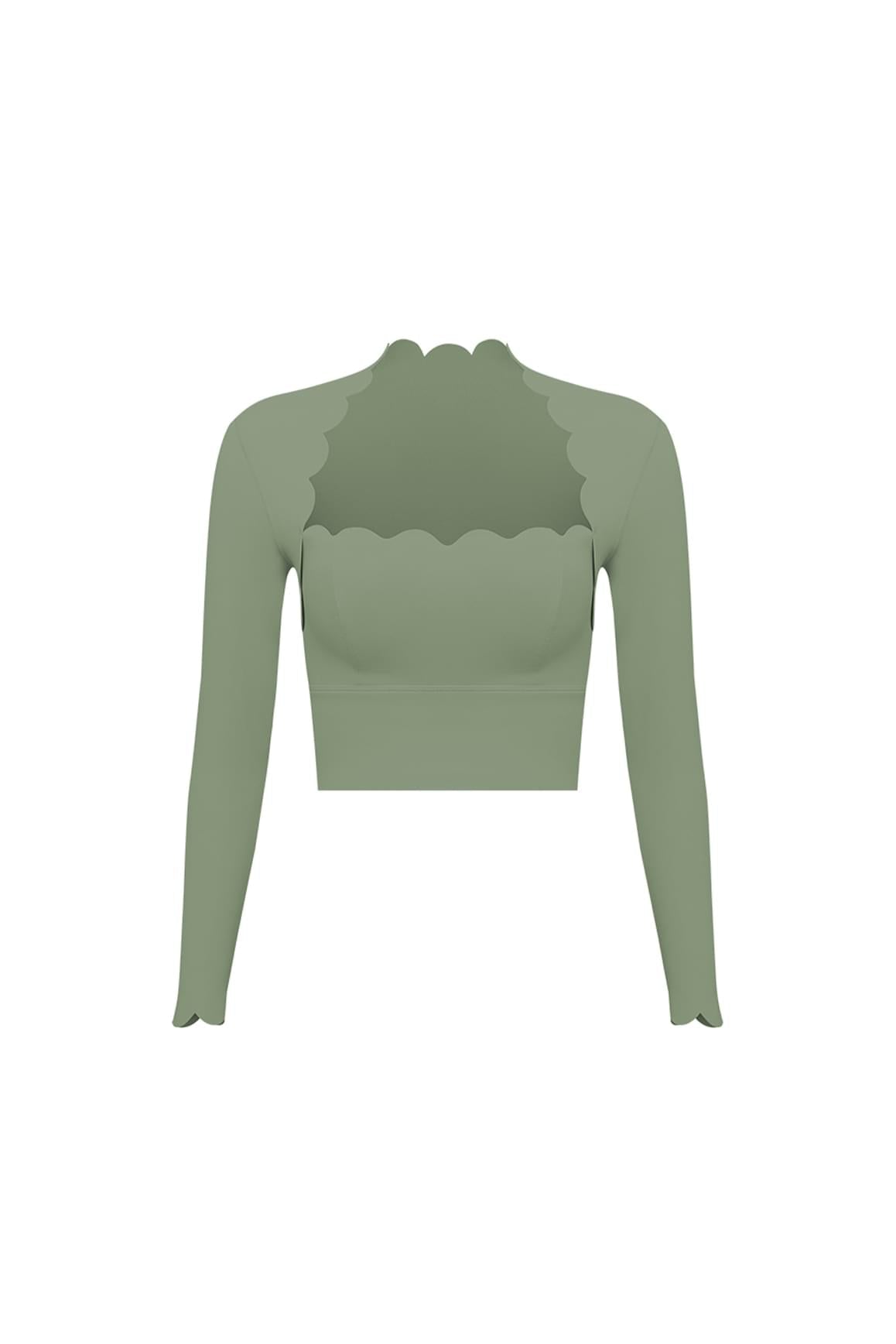 Scallop Cropped Long Sleeve Top - WISKII - Crop Tops