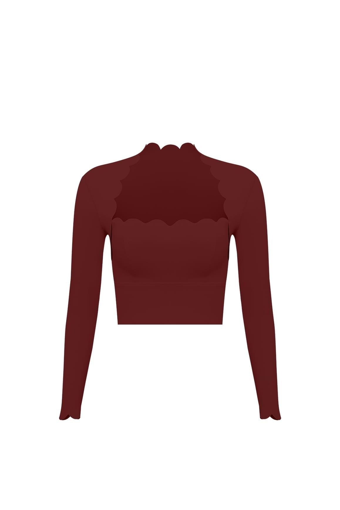 Scallop Cropped Long Sleeve Top - WISKIIWS313mulledwineS