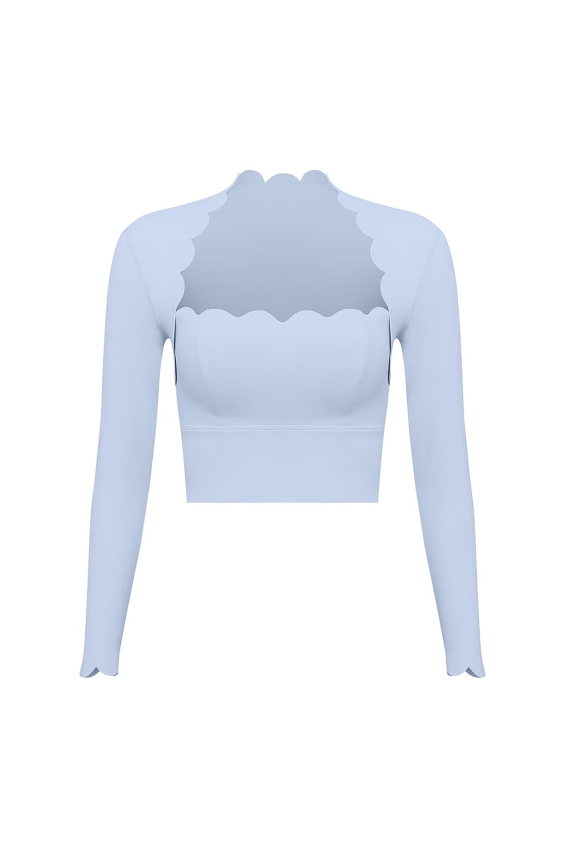 Scallop Cropped Long Sleeve Top - WISKIIWS313heavenlyblueS
