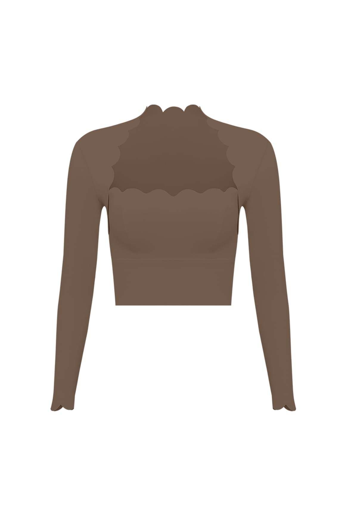 Scallop Cropped Long Sleeve Top - WISKIIWS313deserttruffleS