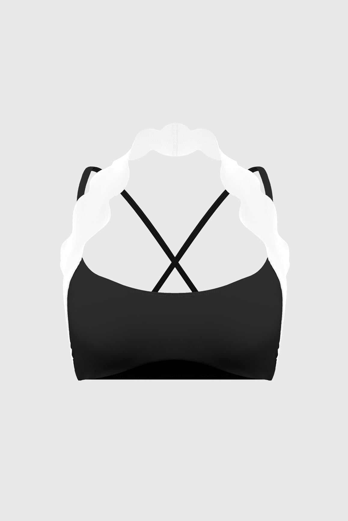 Scallop-Halter Contrast Bra - WISKIIWS681blackivoryS
