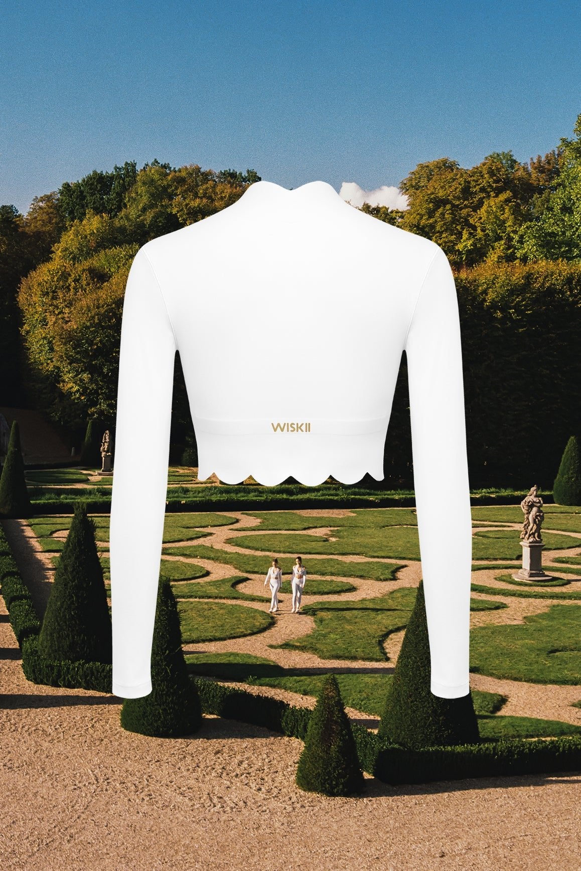 Scallop Plunge Long Sleeve Crop Top - WISKII - Crop Tops