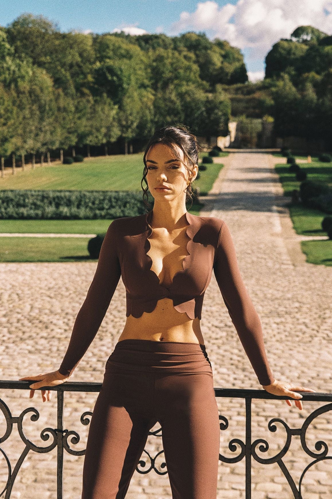 Scallop Plunge Long Sleeve Crop Top - WISKII - Crop Tops