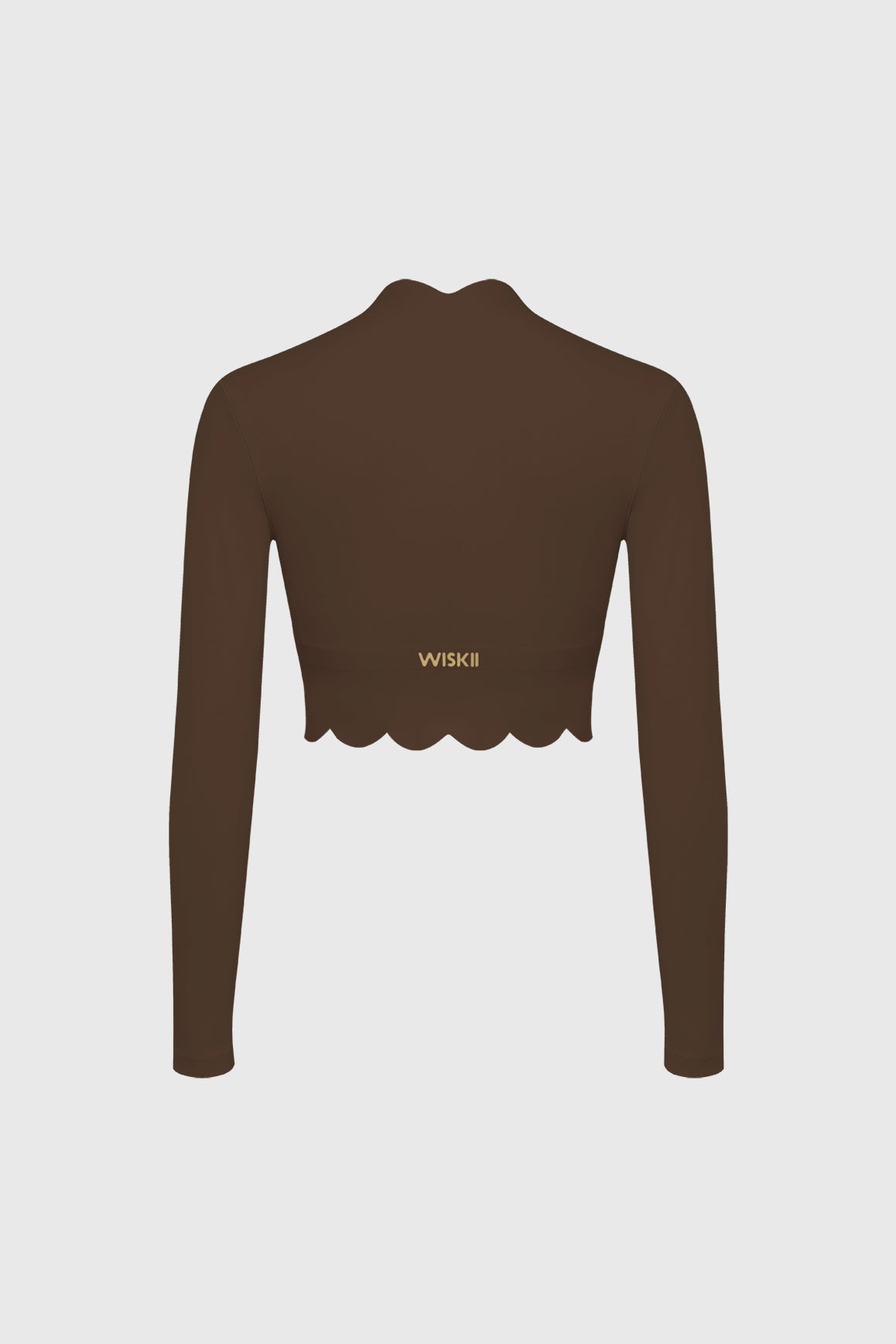 Scallop Plunge Long Sleeve Crop Top - WISKII - Crop Tops