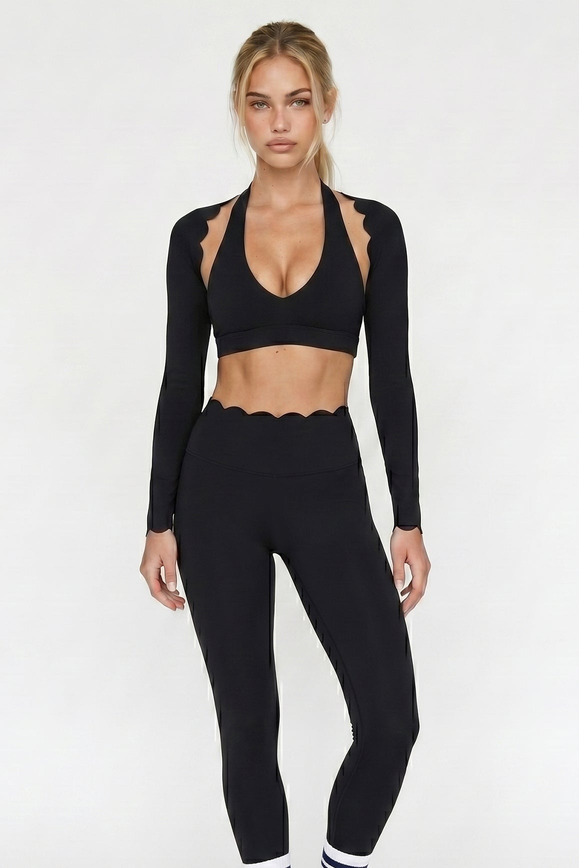 Scalloped Long Sleeve Sports Shrug - WISKII - Bolero