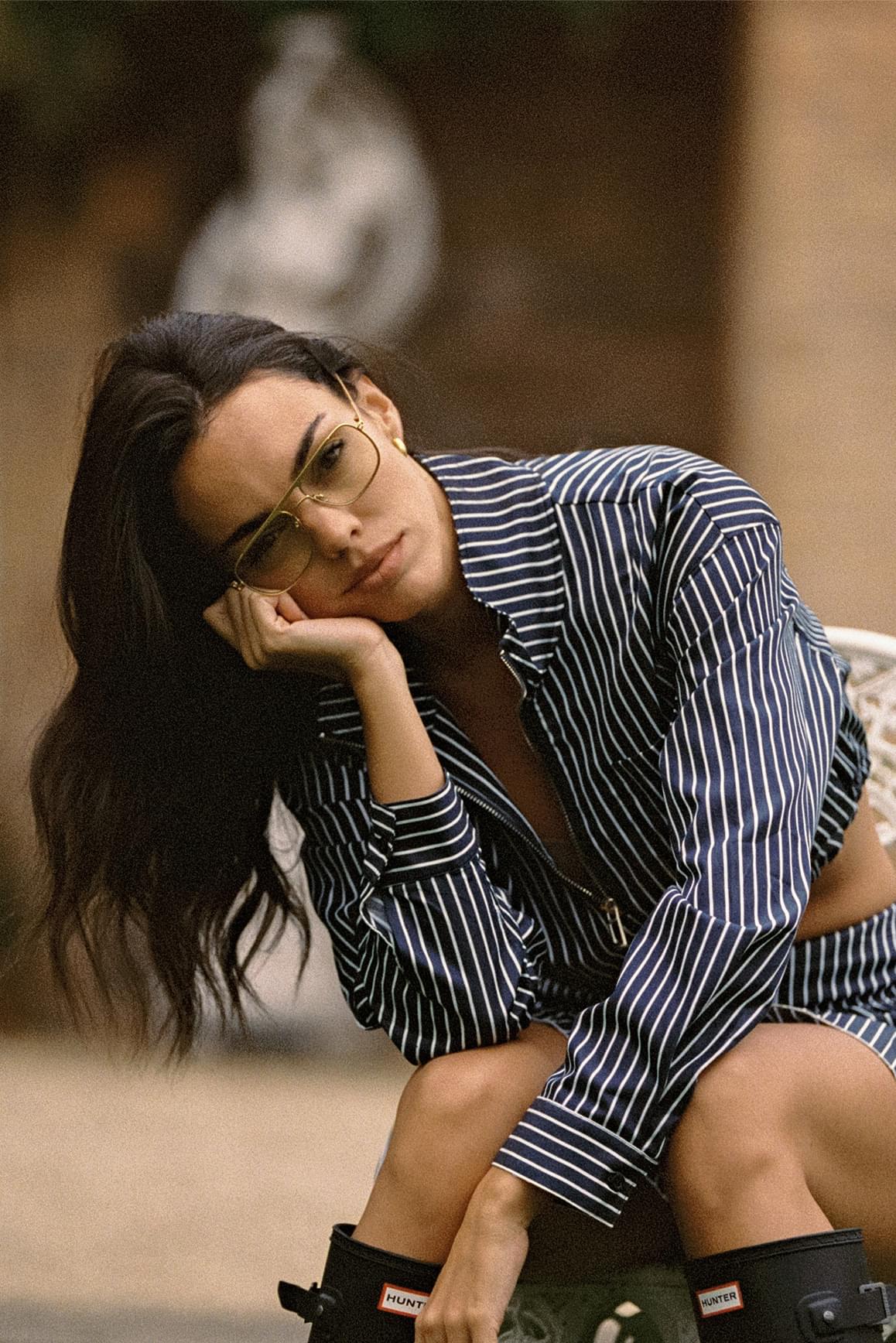 Stripe Half-Zip Crop Shirt - WISKIIWS633heritageoxfordS