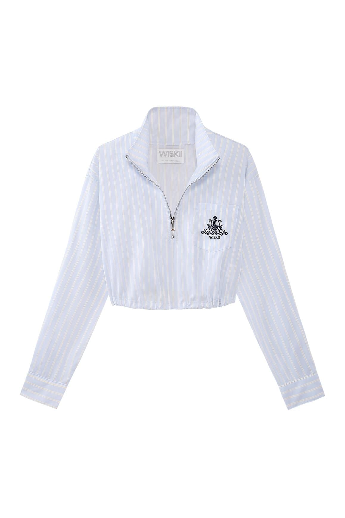 Stripe Half-Zip Crop Shirt - WISKIIWS633venetianglimmerS