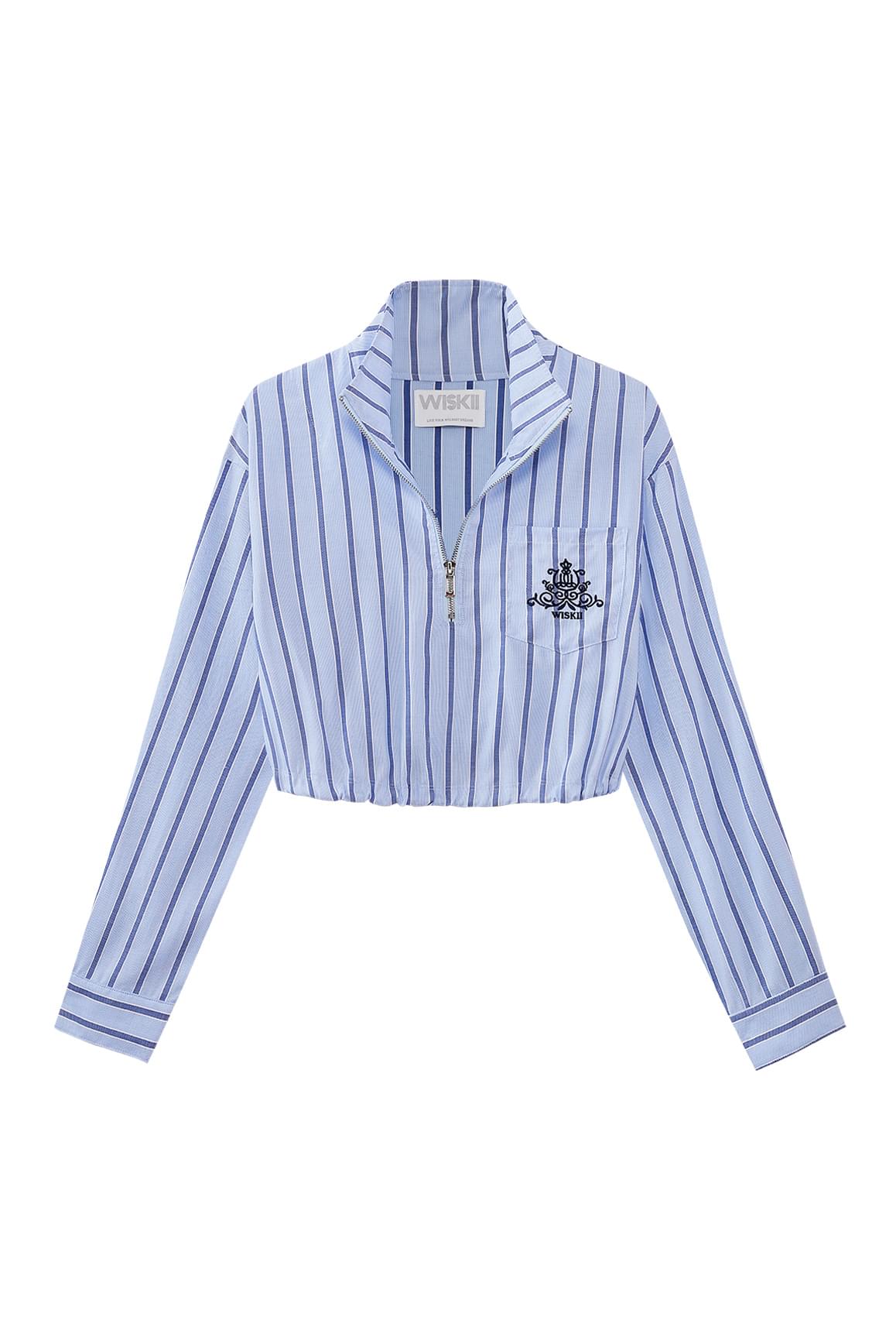 Stripe Half-Zip Crop Shirt - WISKIIWS633rivieraazureS