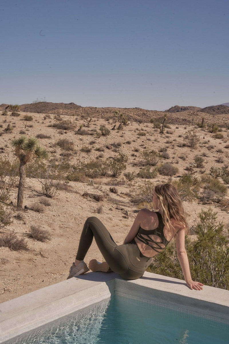 Model wears Sweetheart Bra Tank + V-waist Yoga Legging | WISKII