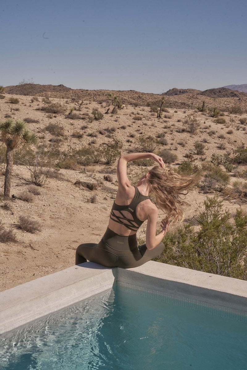 Model wears Sweetheart Bra Tank + V-waist Yoga Legging | WISKII