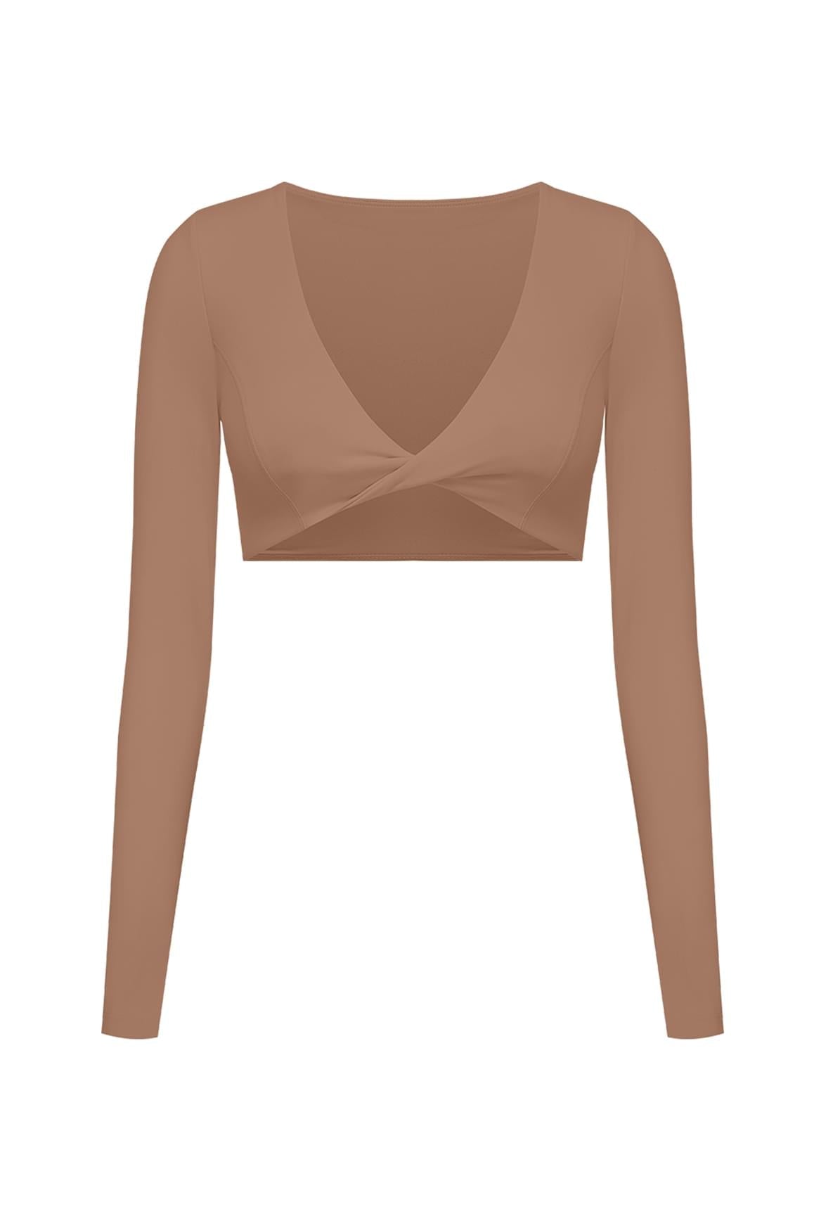 Twist-Front Long Sleeve Crop Top - WISKIIWS308TuscanTanS
