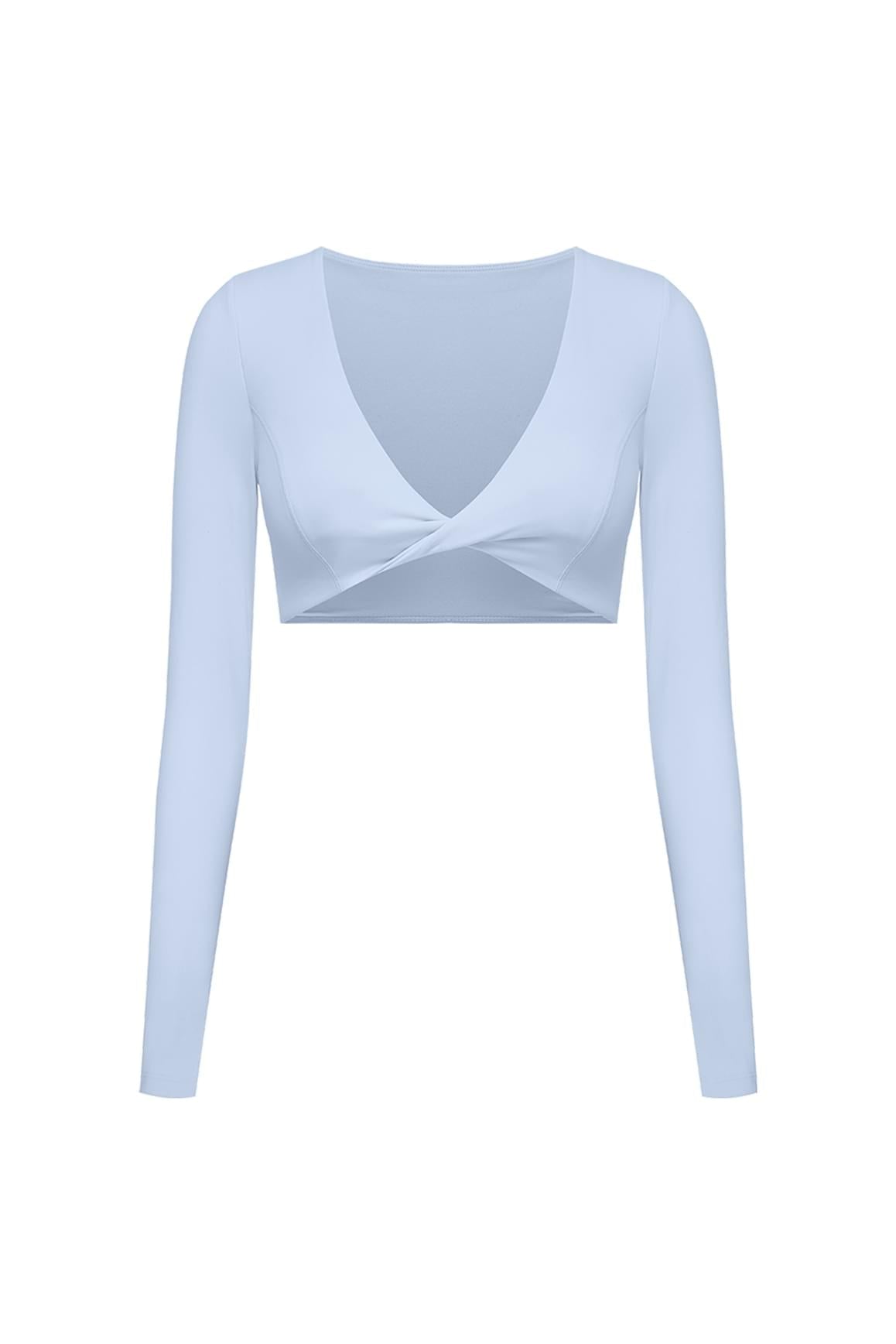 Twist-Front Long Sleeve Crop Top - WISKIIWS308heavenlyblueS