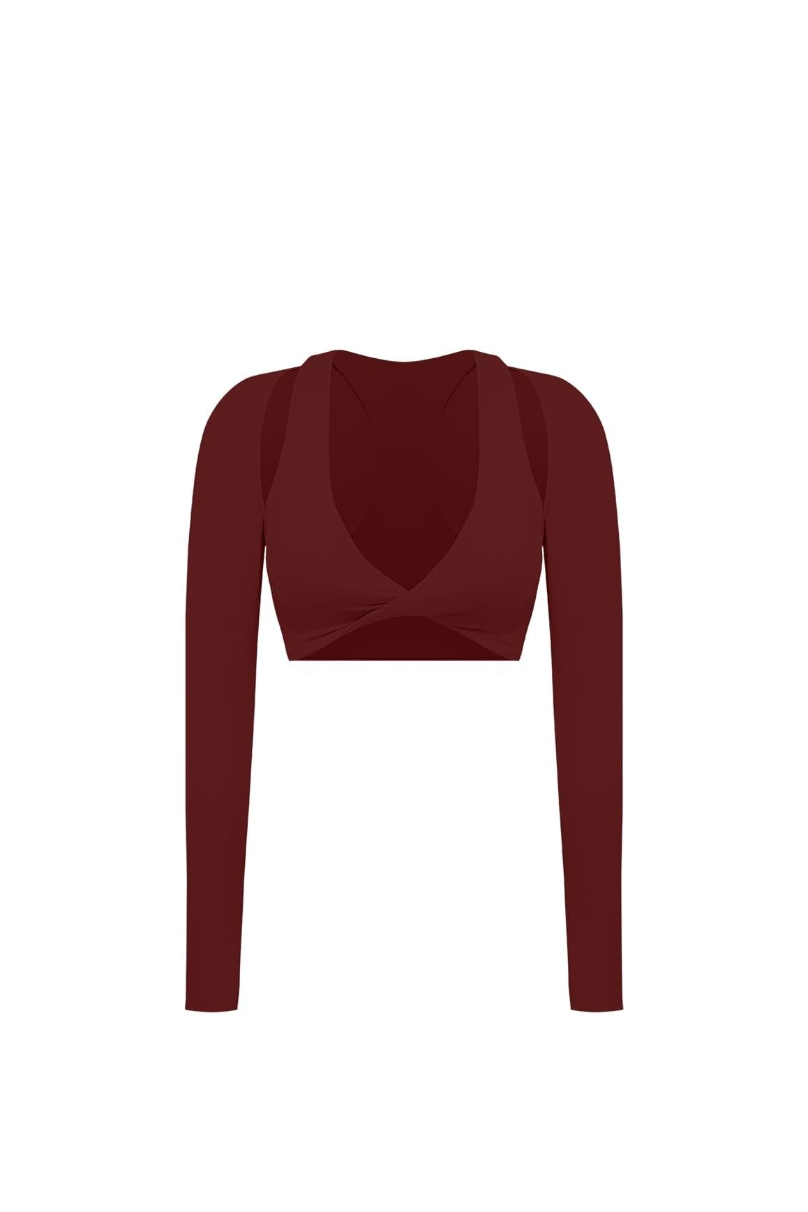 Twist-Front Shoulder Cut Crop Top - WISKIIWS305mulledwineS