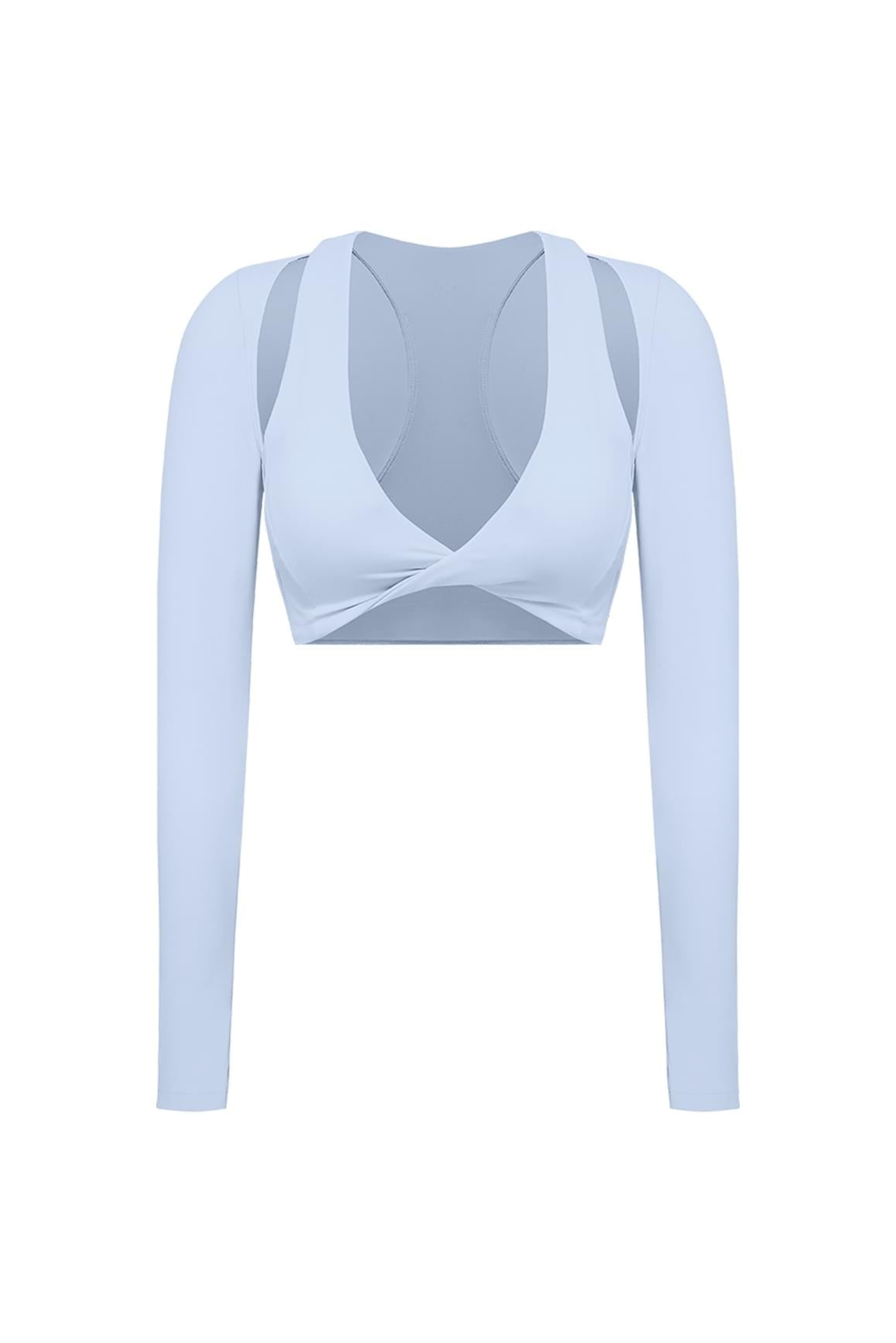 Twist-Front Shoulder Cut Crop Top - WISKIIWS305heavenlyblueS