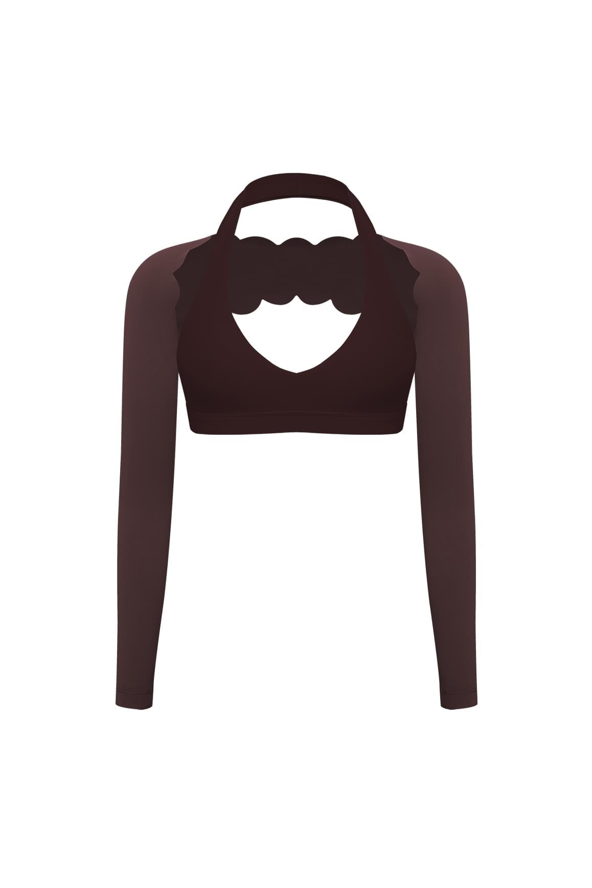 V-Cut Halter Bra & Scalloped Long Sleeve Sports Shrug - WISKIIWS611599velvetfigS