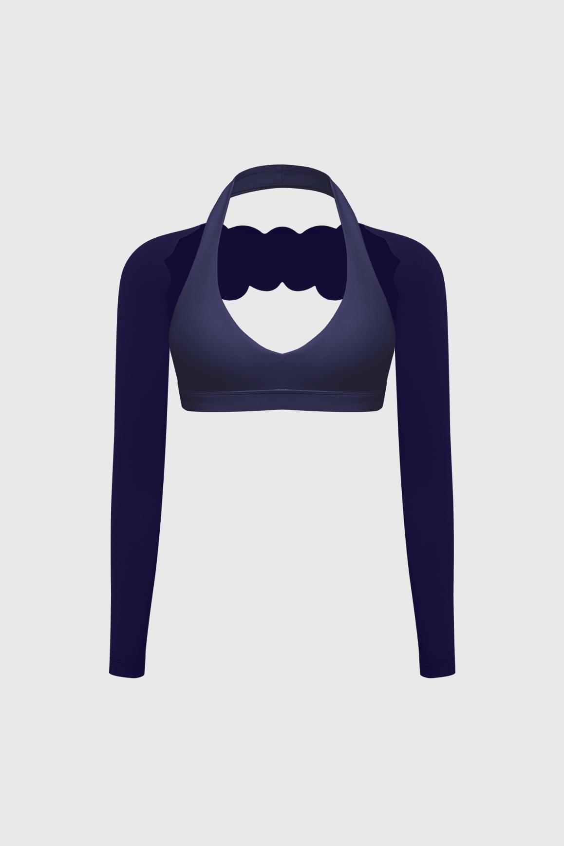 V-Cut Halter Bra & Scalloped Long Sleeve Sports Shrug - WISKIIWS611599midnightblueS