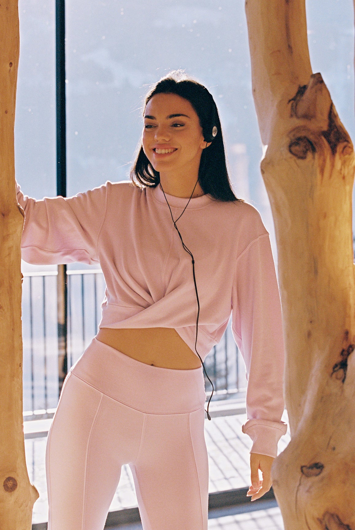WISKII Twist Long Sleeve Top in blush color, crop top style with fitted long sleeves, casual and stylish for everyday wear
