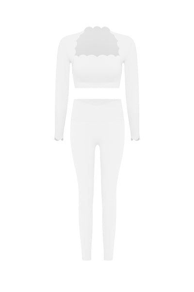 スカラップクロップド長袖トップ+Vウエストヨガレギンス |バンドル衣装