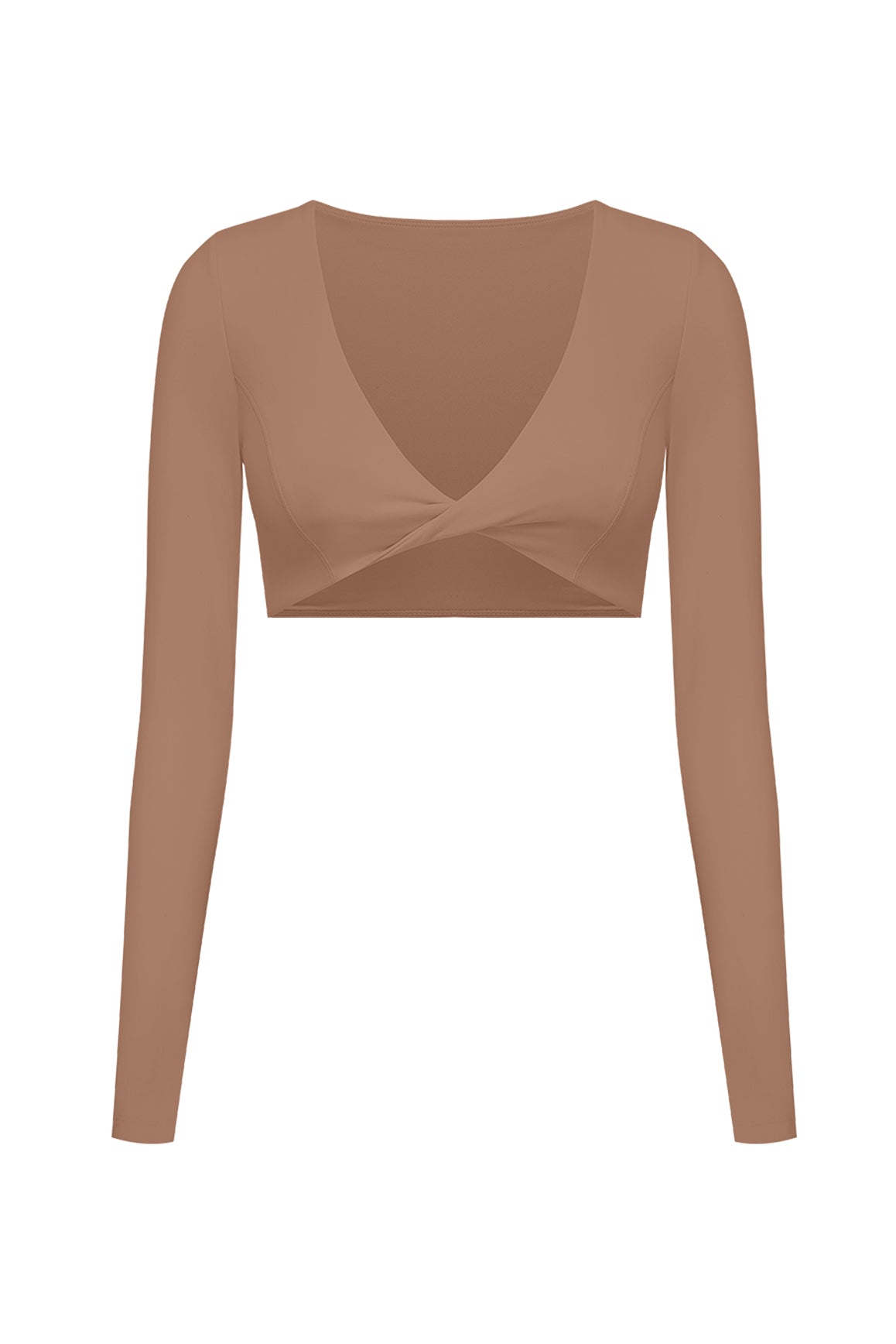 Twist-Front Long Sleeve Crop Top | Tuscan Tan | WISKII Active