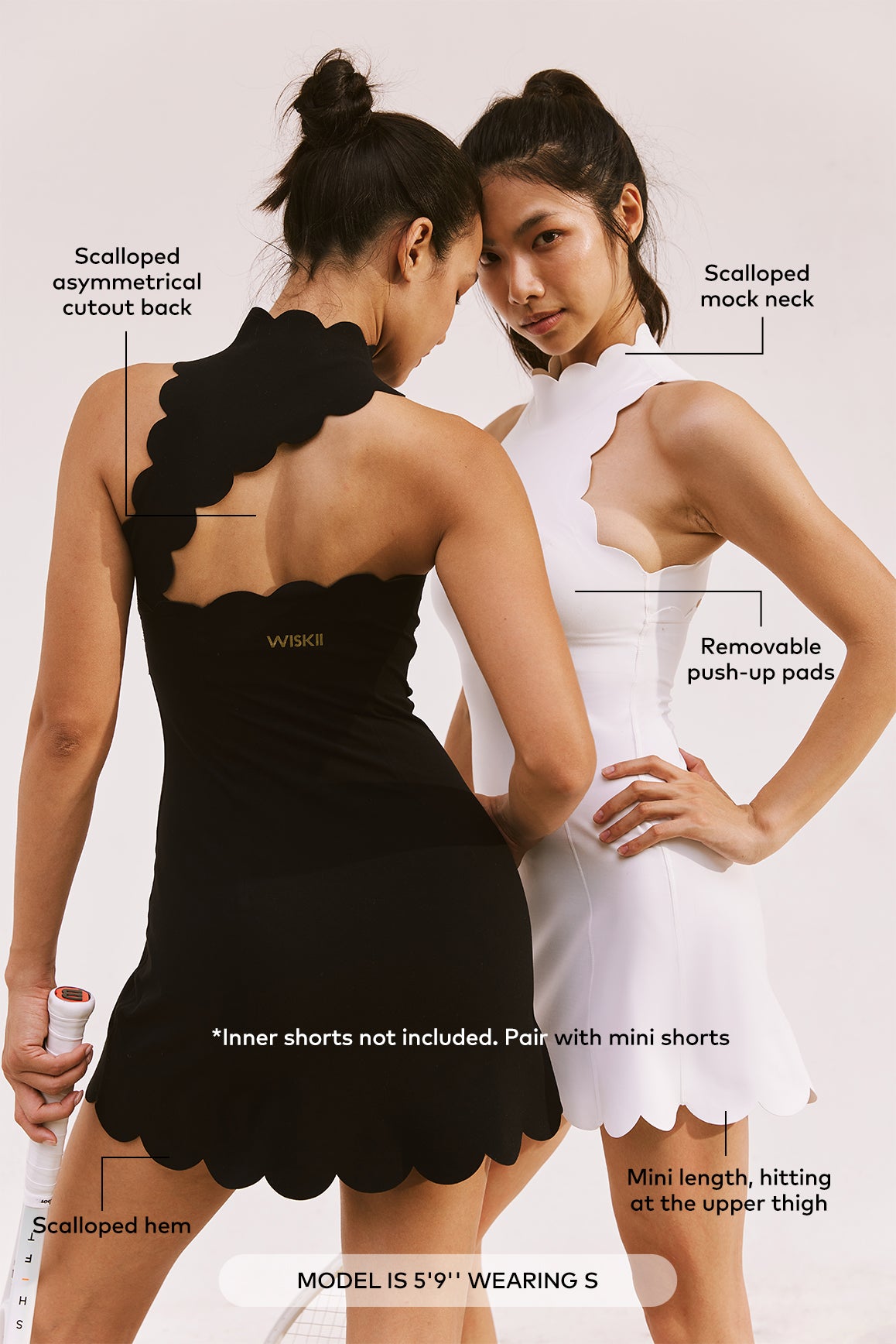 スカラップバックモックネックワンピース