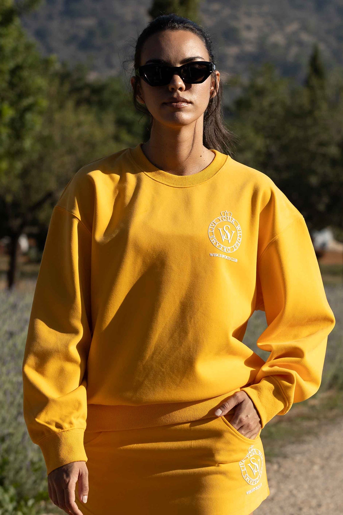WISKII flame orange essential crewneck sweatshirt from loungewear collection, showcasing a cozy fit and soft fabric.