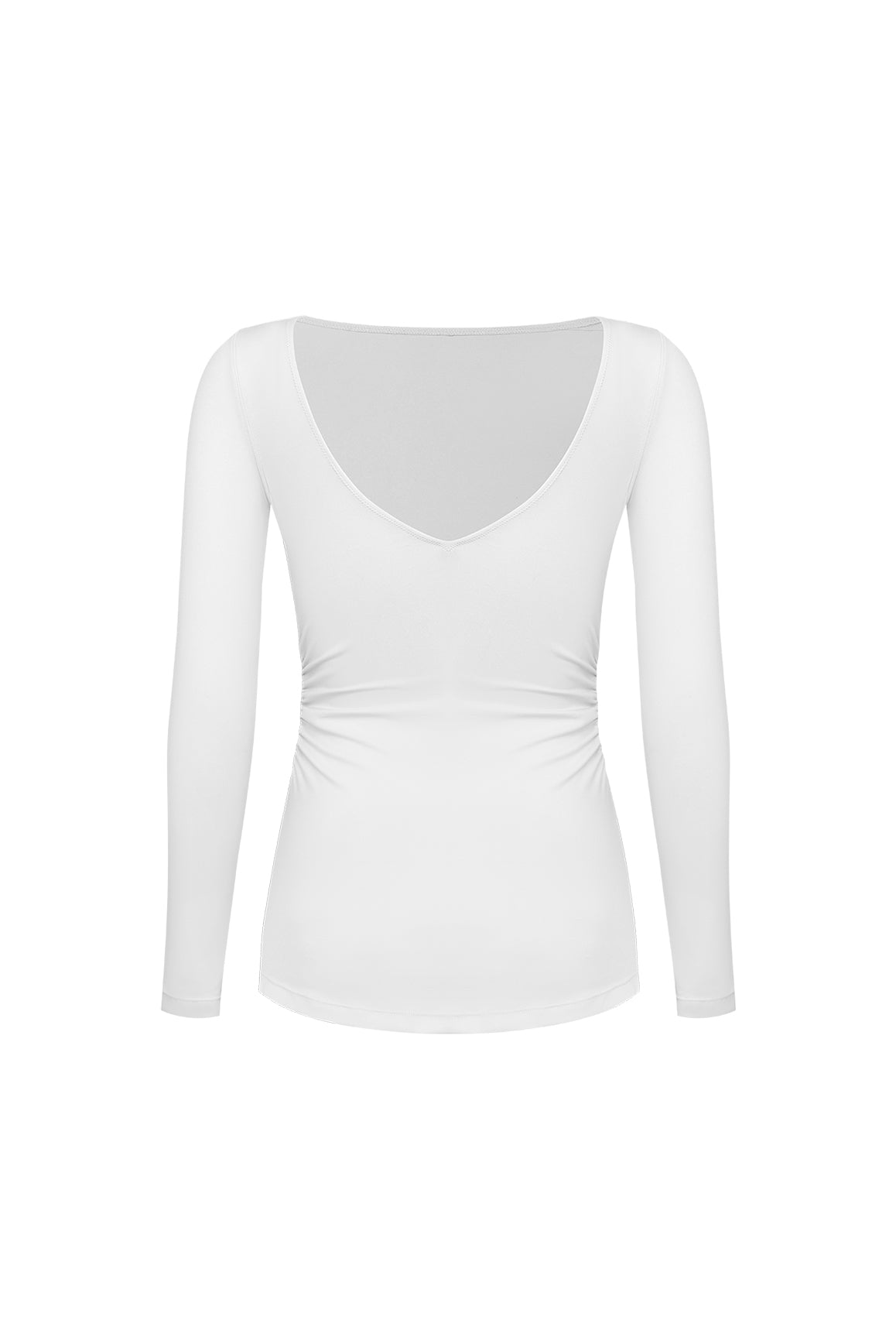 Model wears Long Sleeve V-Back Top | WISKII Active | Ivory