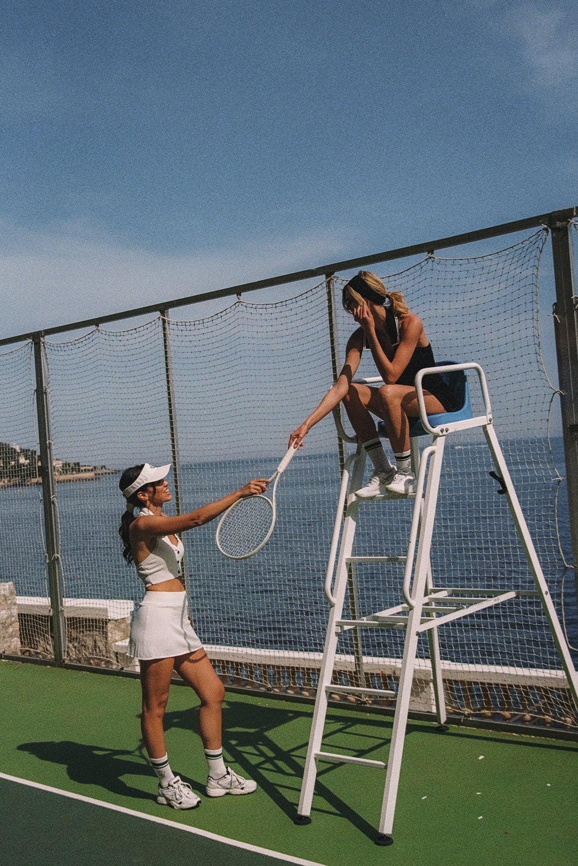 Model wears Riviera Jacquard Knit Polo Tank Top & Riviera Jacquard Knit Skirt | blanc | WISKII Active