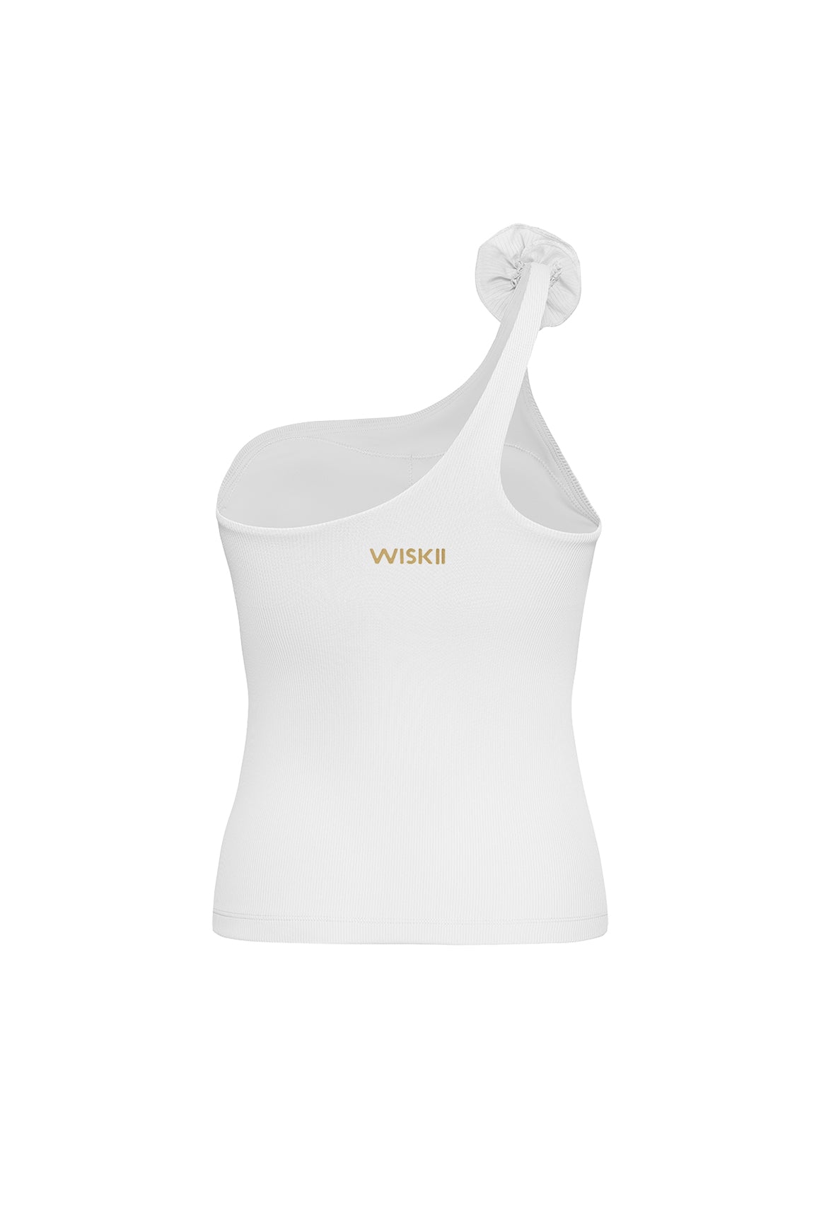 WISKII ivory one-shoulder floral tank top with a fitted sleeveless design, featuring a vibrant floral pattern.