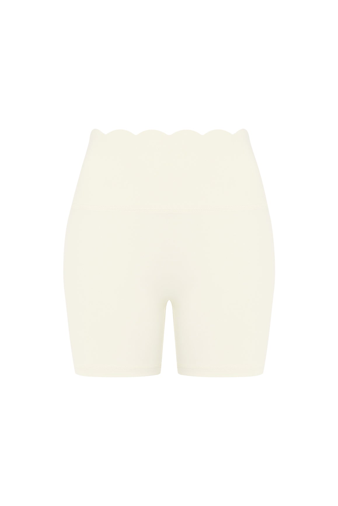 Light blue high-waist scallop scrunch shorts by WISKII, featuring a trendy scalloped hem and relaxed fit.