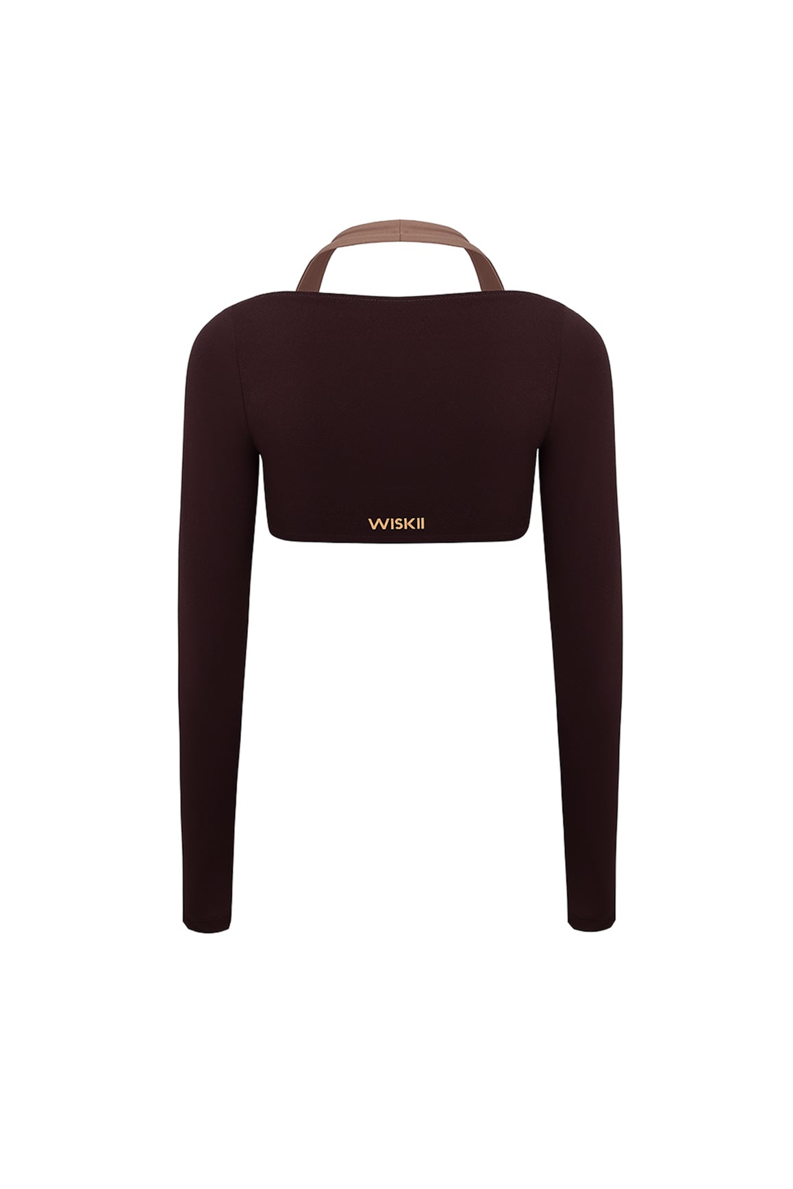 WISKII colorblock long sleeve crop top featuring a stylish one-piece design with vibrant color blocking and fitted long sleeves.