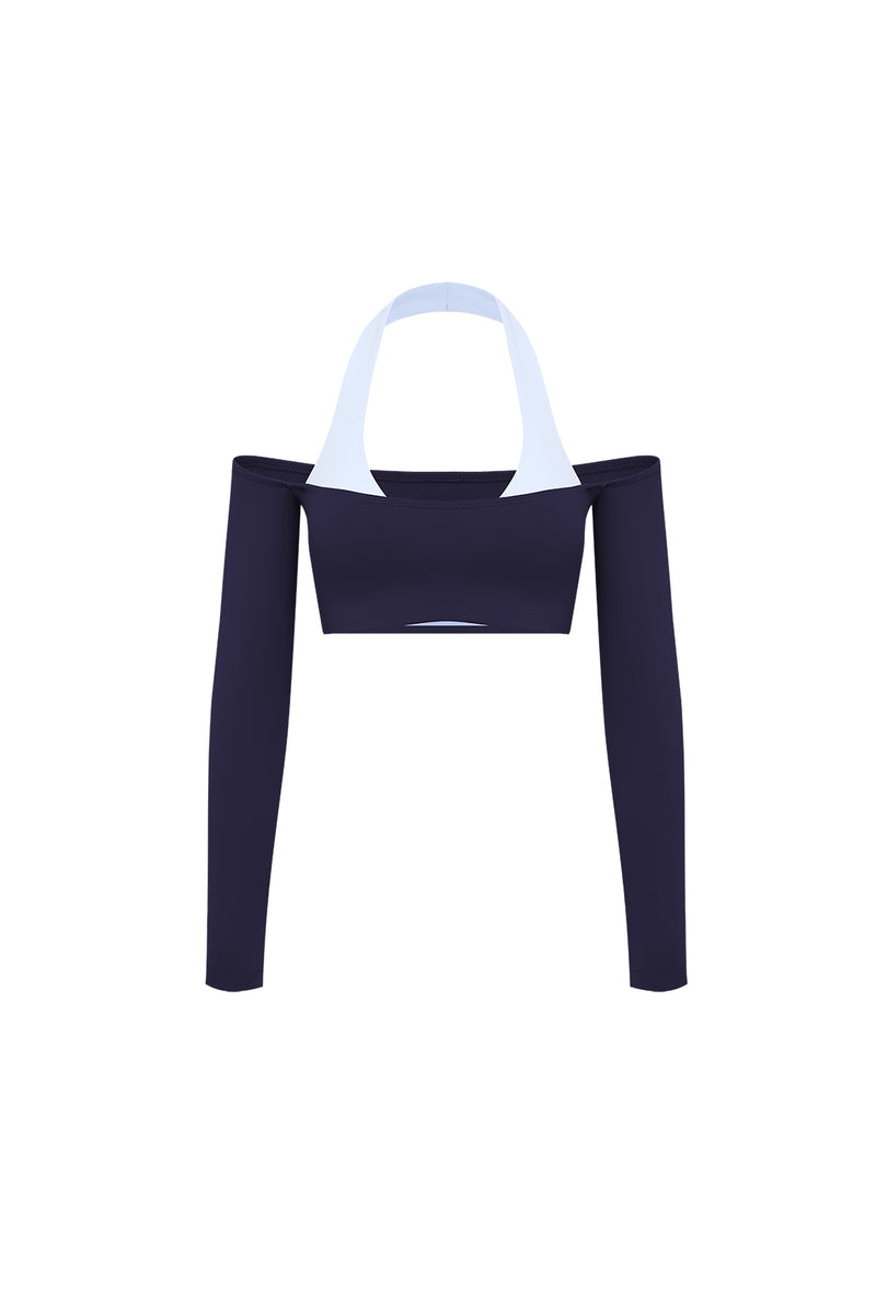 オフショルダー長袖クロップトップ