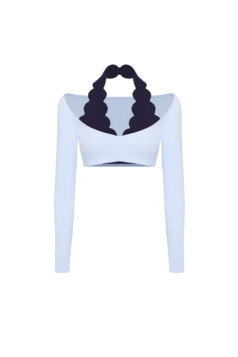 Long Sleeve Scallop Colorblock Crop Top