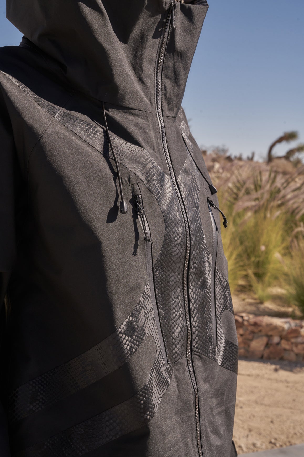 3L Waterproof Hardshell Performance Jacket | All-Weather Lightweight - Black Python -details