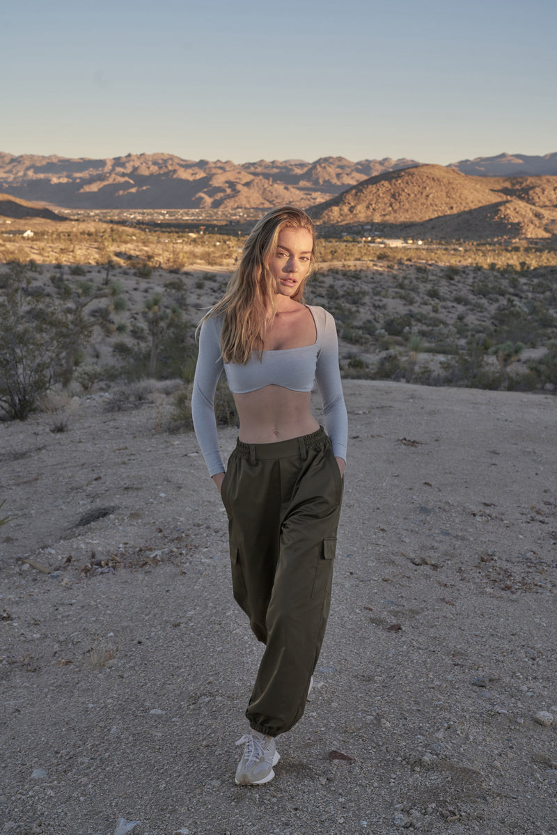 Heather Grey Long Sleeve bra | Long Sleeve Sports Bra  - front view #4