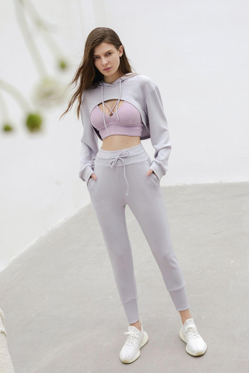 model wears a wiskii alps super cropped hoodie 