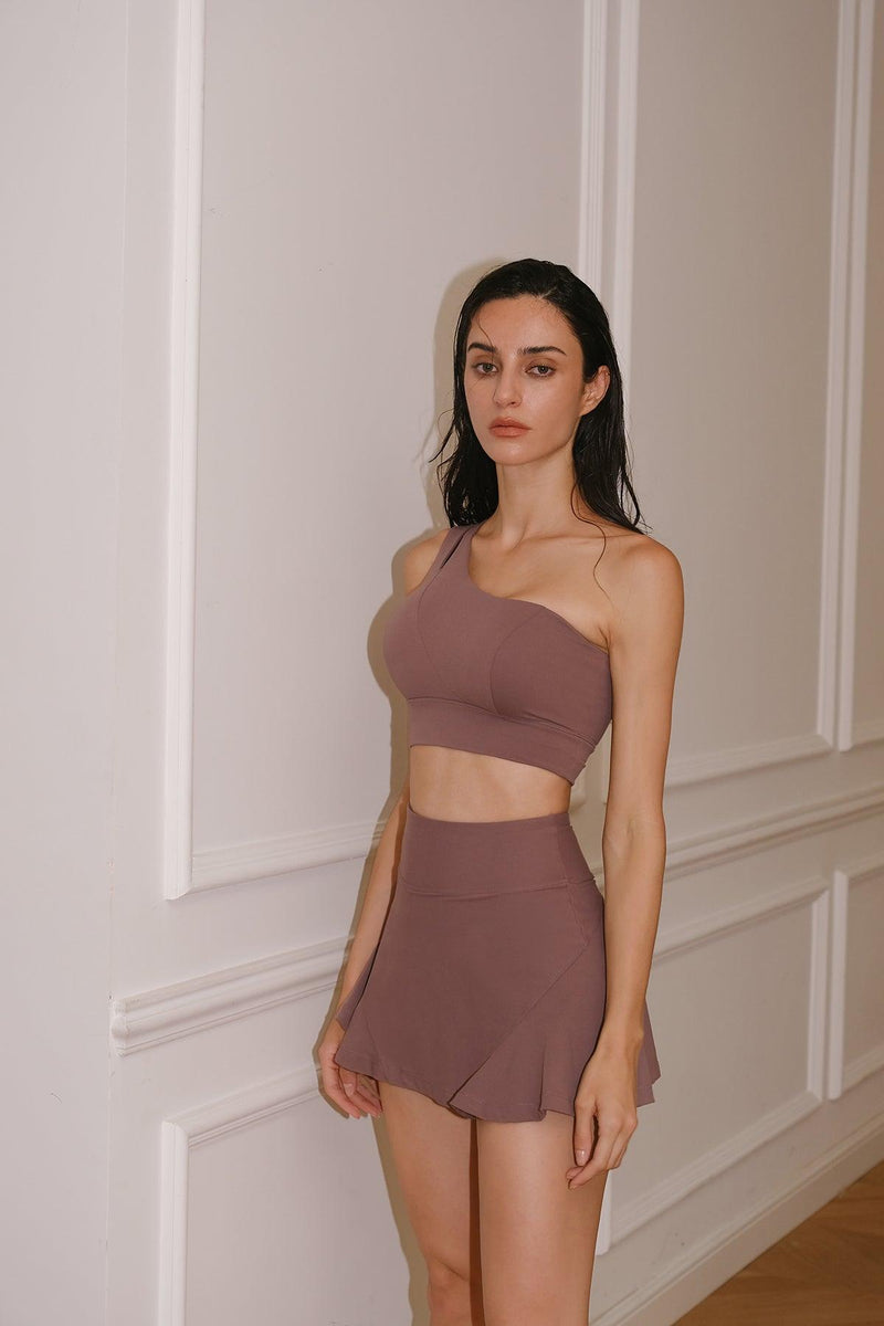model wears a blossom a-line tennis skirt