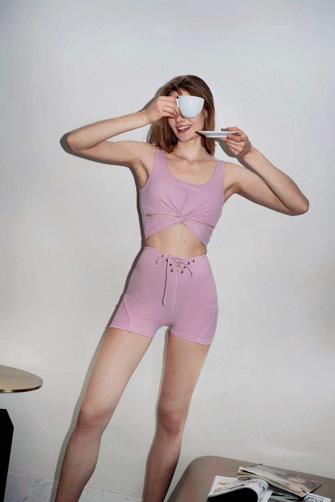 model wears a WISKII fit cycling mini shorts