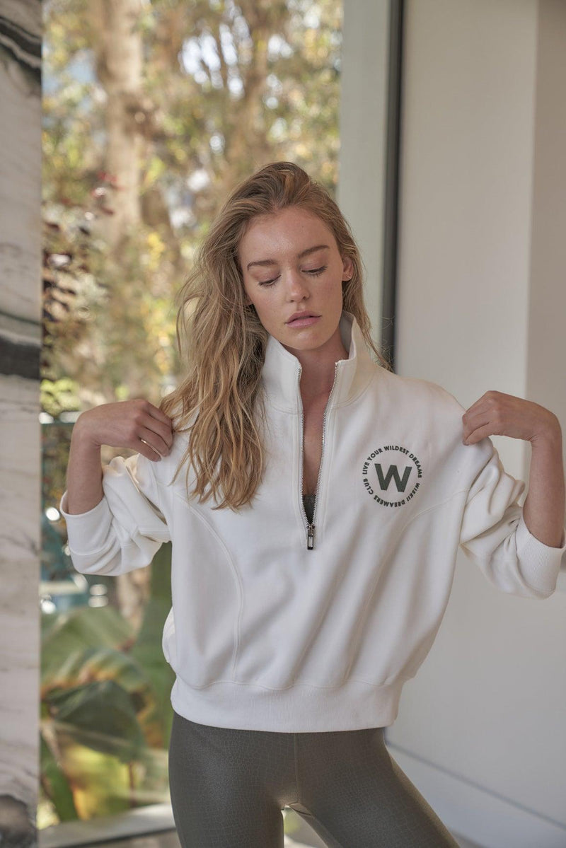 Model wears WISKII Leisure Half-zip Sweatshirt