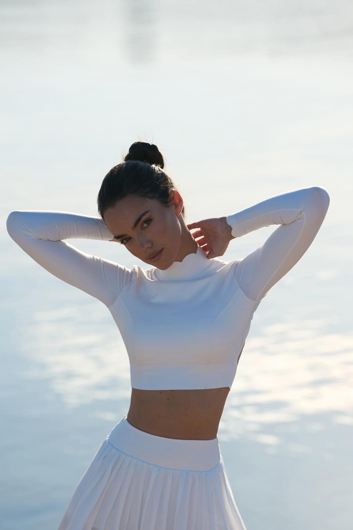 Open Back Long Sleeve Crop Top - WISKIIWS232ivoryS