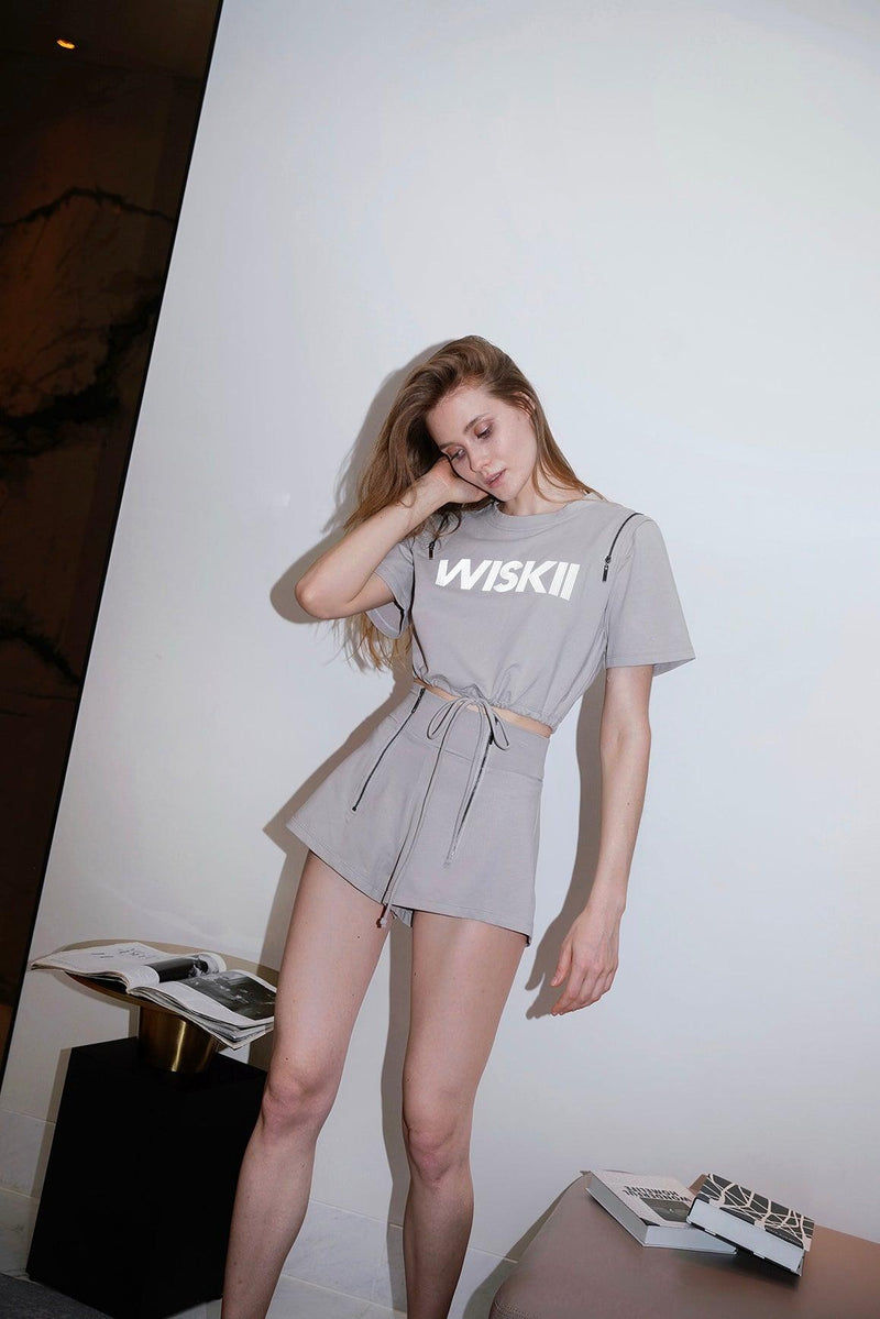 model wears WISKII Summer Crop Sleeve Shorts Set